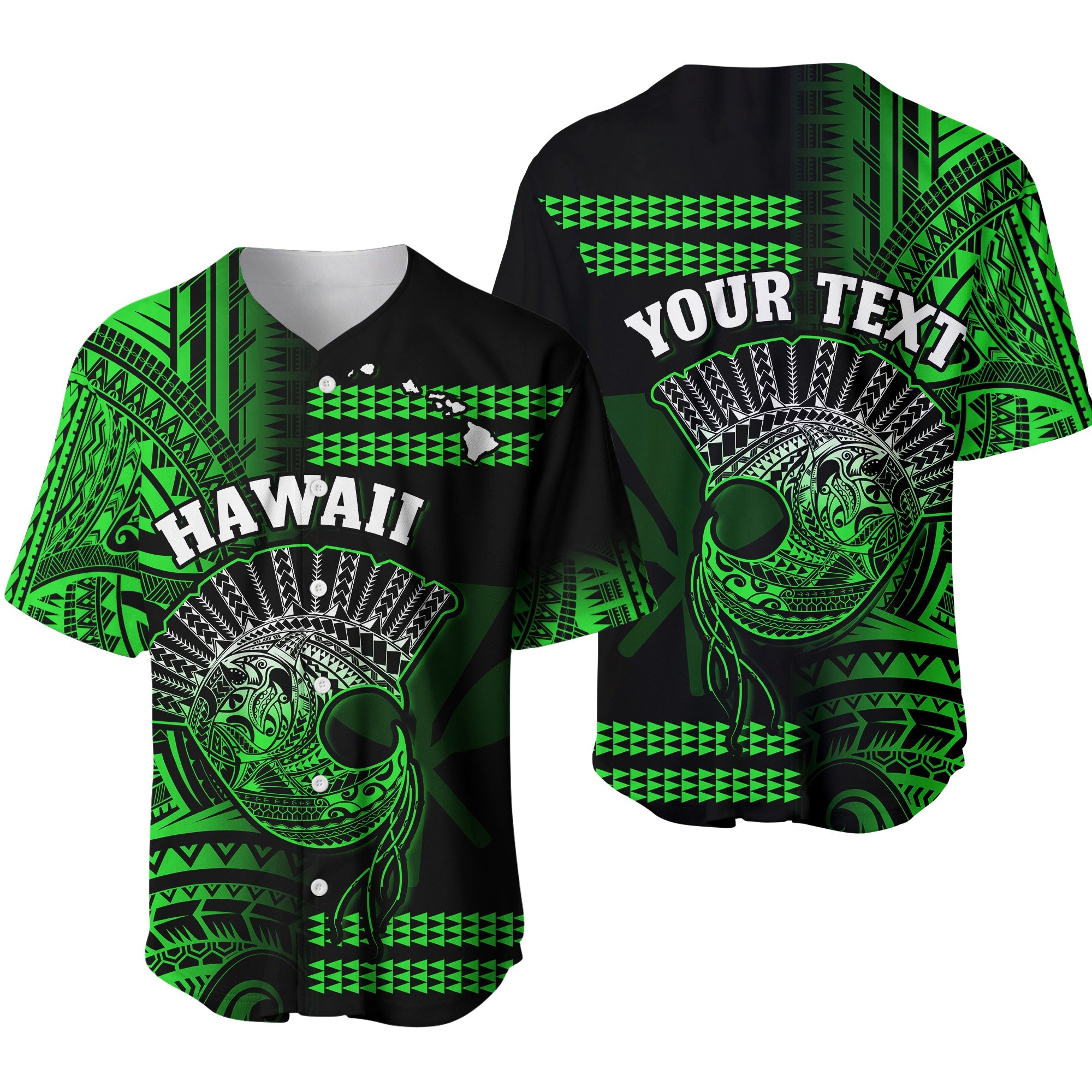 (Custom Personalised) Hawaii Baseball Jersey Kakau Warrior Helmet Gradient Green Polynesian Ver.01 LT14 Green - Polynesian Pride