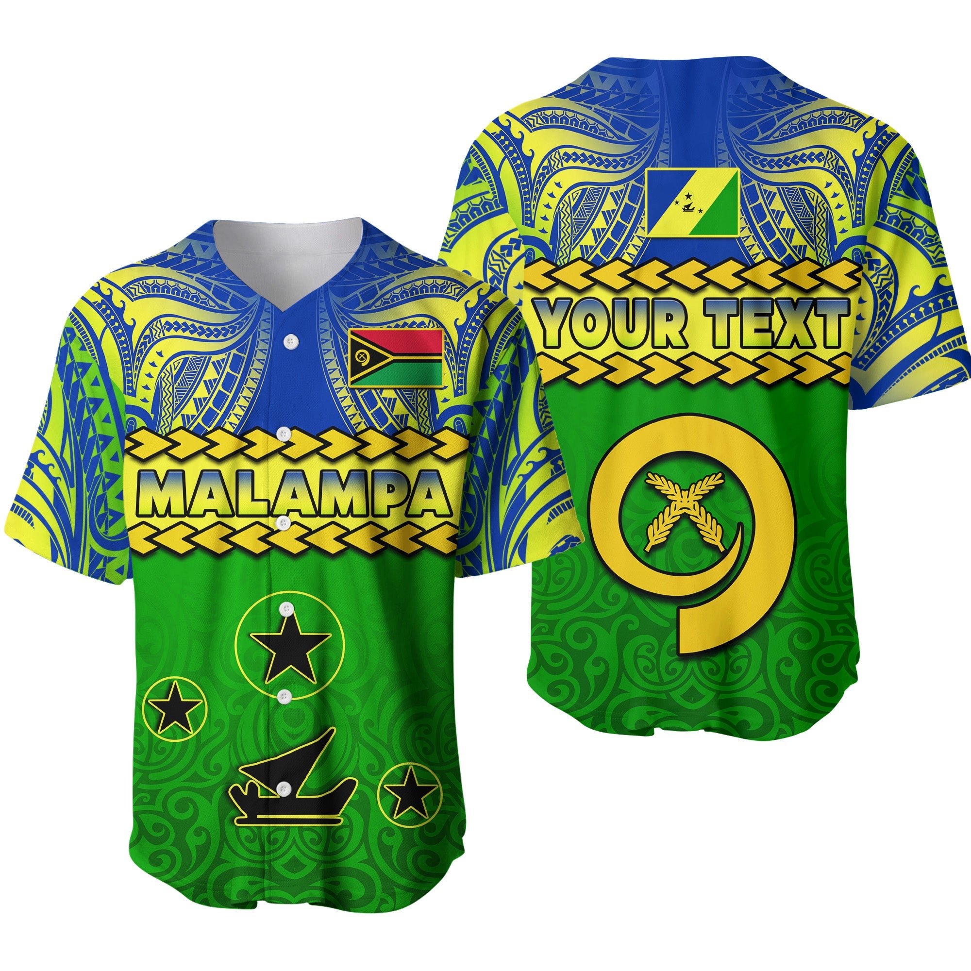 (Custom Personalised) Malampa Province Baseball Jersey Vanuatu Pig Tusk Polynesian Flag Style LT14 Green - Polynesian Pride