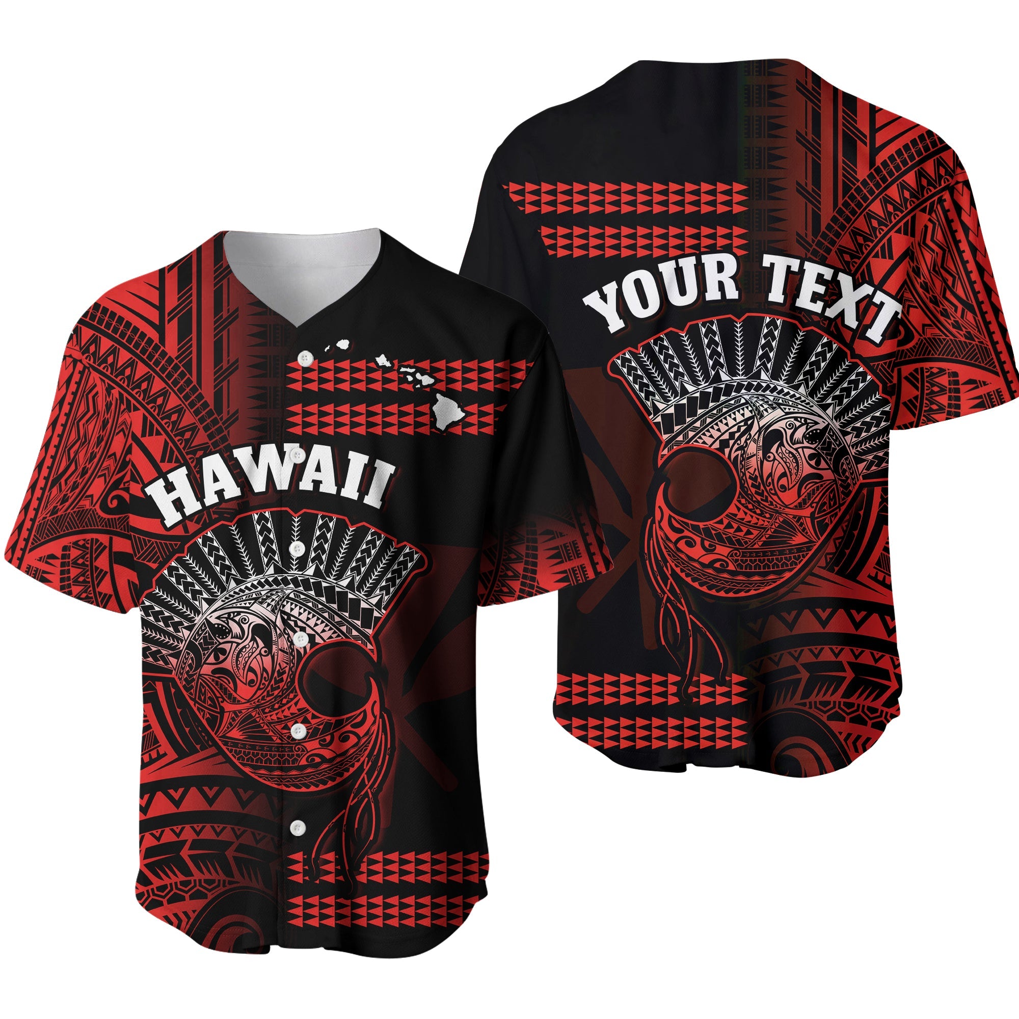 (Custom Personalised) Hawaii Baseball Jersey Kakau Warrior Helmet Gradient Red Polynesian Ver.01 LT14 Red - Polynesian Pride