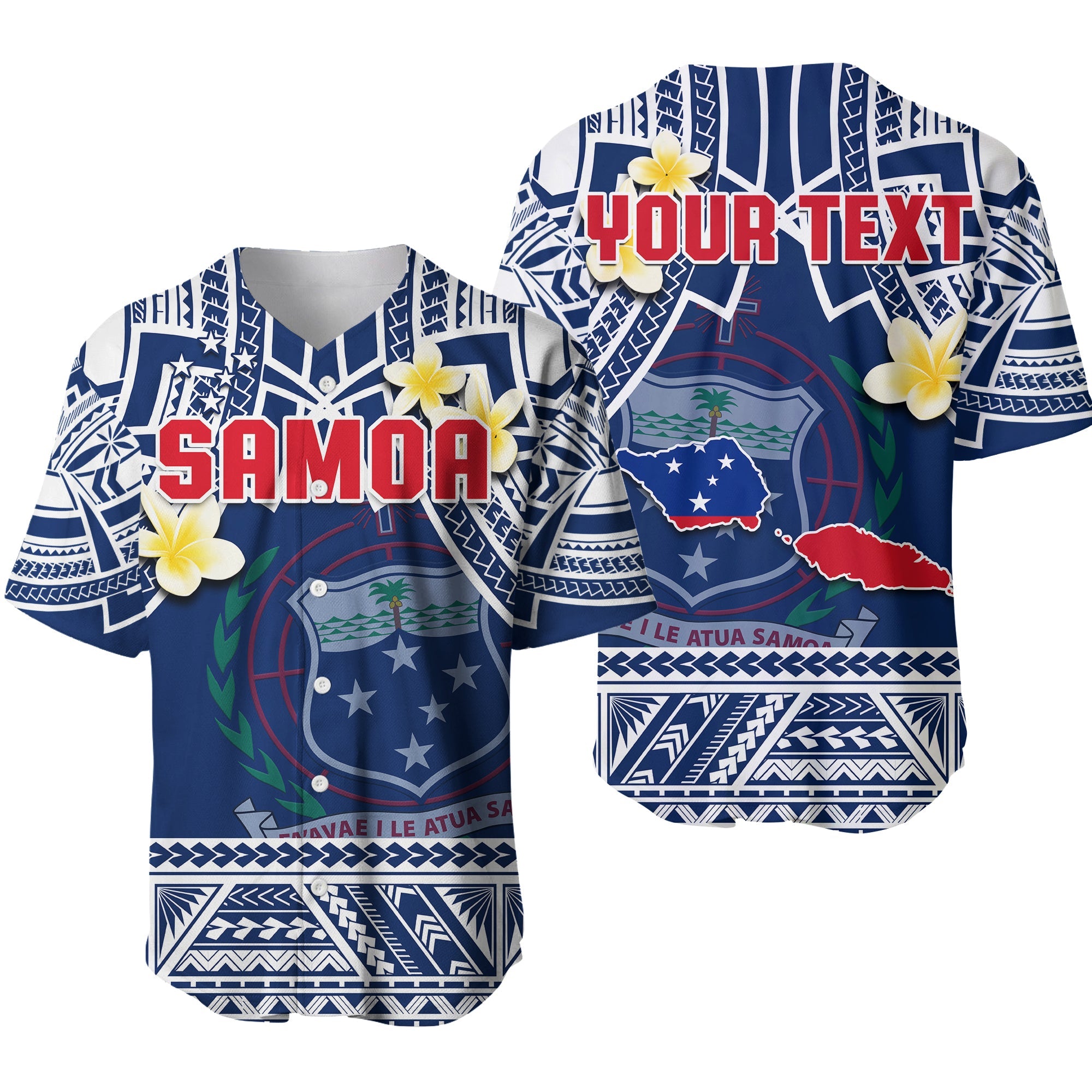 (Custom Personalised) Samoa Baseball Jersey Samoan Plumeria Flowers Mix Polynesian Pattern LT14 Blue - Polynesian Pride