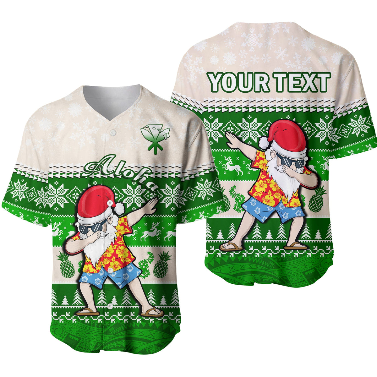 (Custom Personalised) Hawaii Mele Kalikimaka Baseball Jersey Dabbing Santa Green Merry Christmas LT14 Green - Polynesian Pride