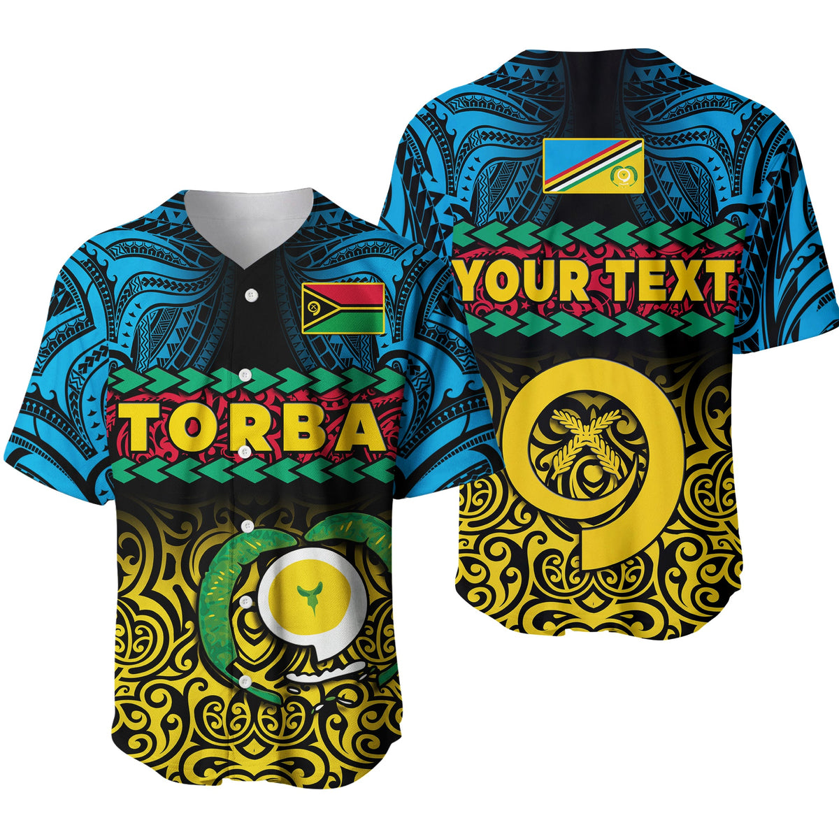 (Custom Personalised) Torba Province Baseball Jersey Vanuatu Pig Tusk Polynesian Flag Style LT14 Black - Polynesian Pride