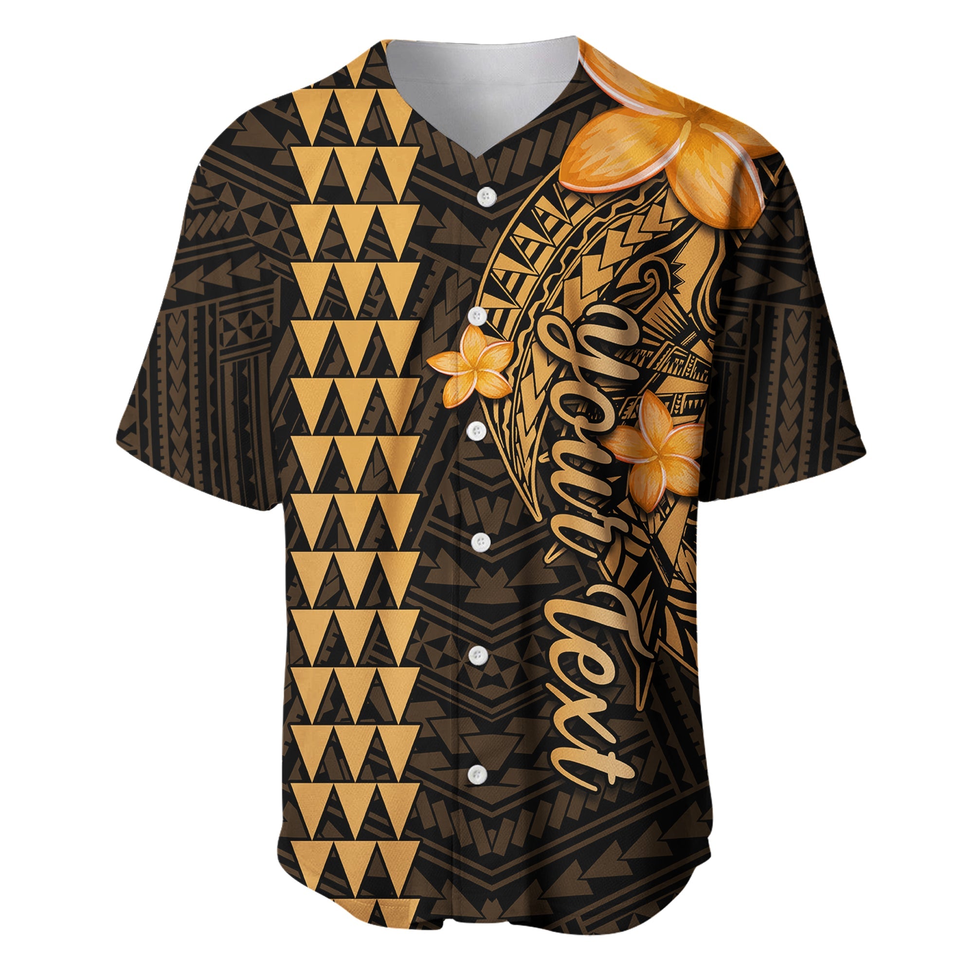 (Custom Personalised) Hawaii Baseball Jersey Kakau Kanaka Maoli Combine Polynesian Shark Ver.01 LT14 Gold - Polynesian Pride