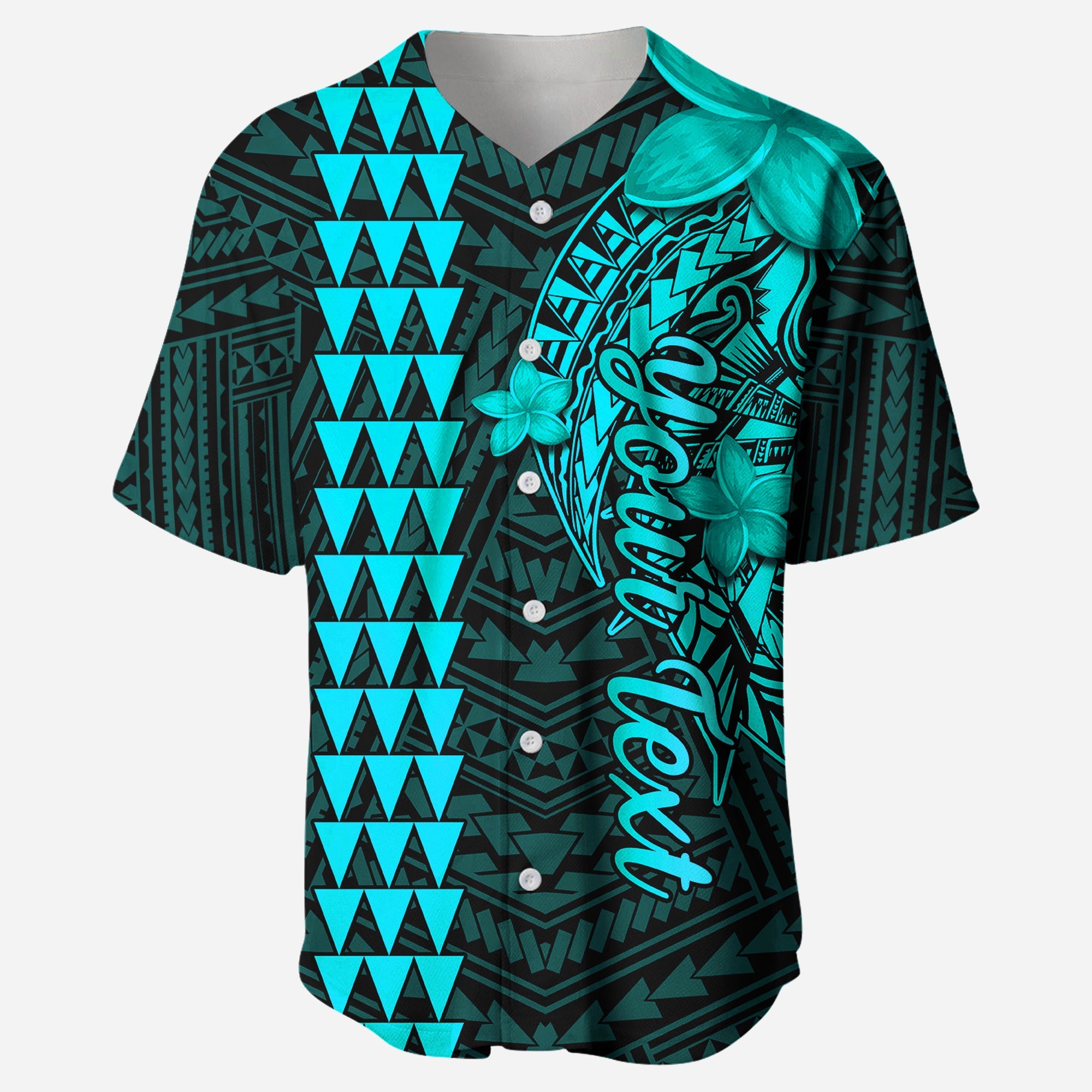 (Custom Personalised) Hawaii Baseball Jersey Kakau Kanaka Maoli Combine Polynesian Shark Ver.04 LT14 Turquoise - Polynesian Pride