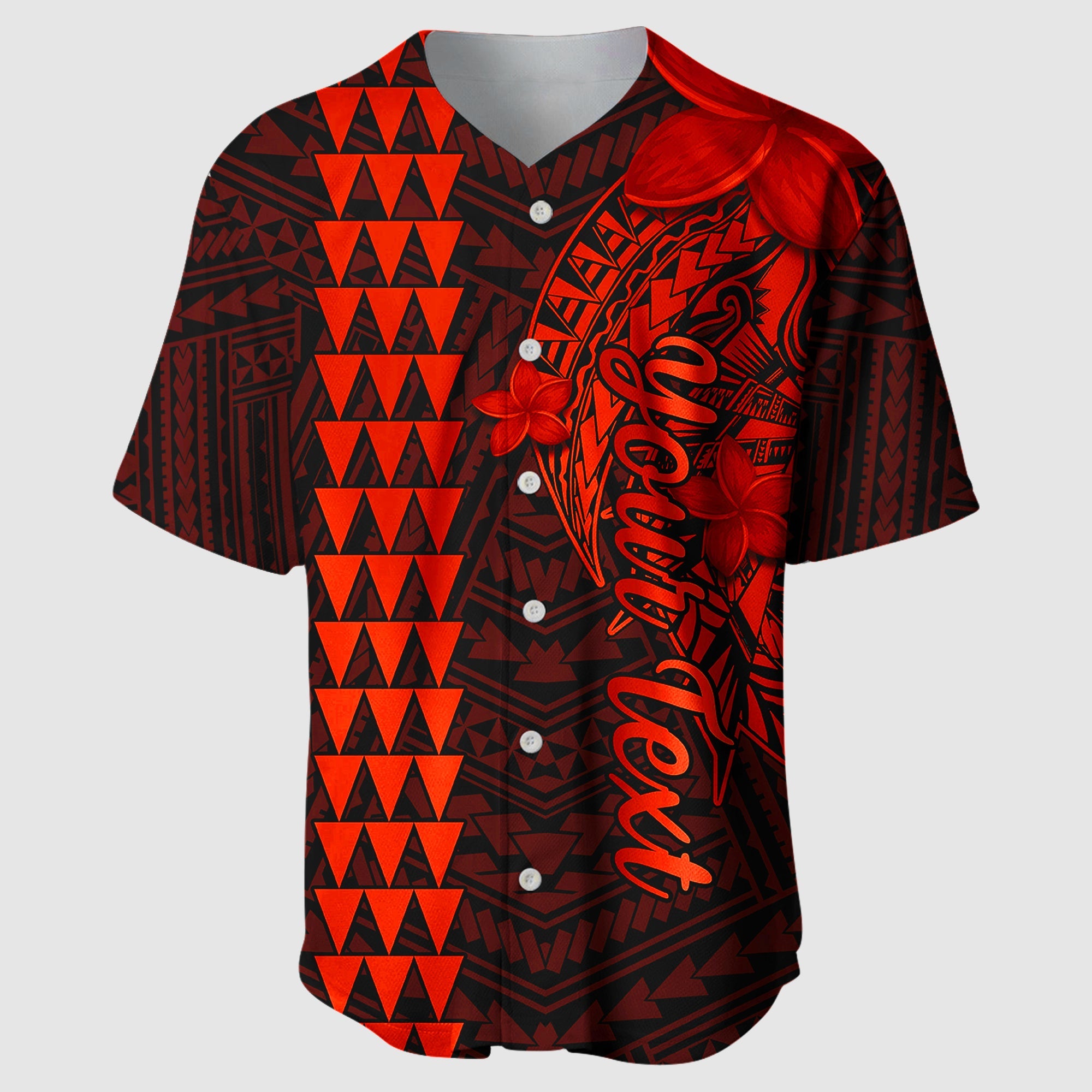 (Custom Personalised) Hawaii Baseball Jersey Kakau Kanaka Maoli Combine Polynesian Shark Ver.06 LT14 Red - Polynesian Pride