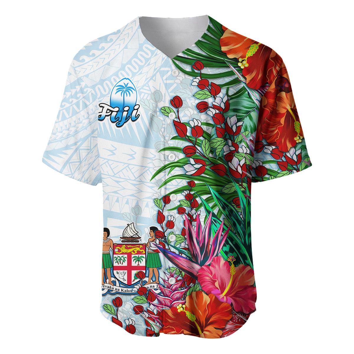 Fiji Baseball Jersey Proud Fijian Tapa mix Tagimoucia Flowers LT13 White - Polynesian Pride