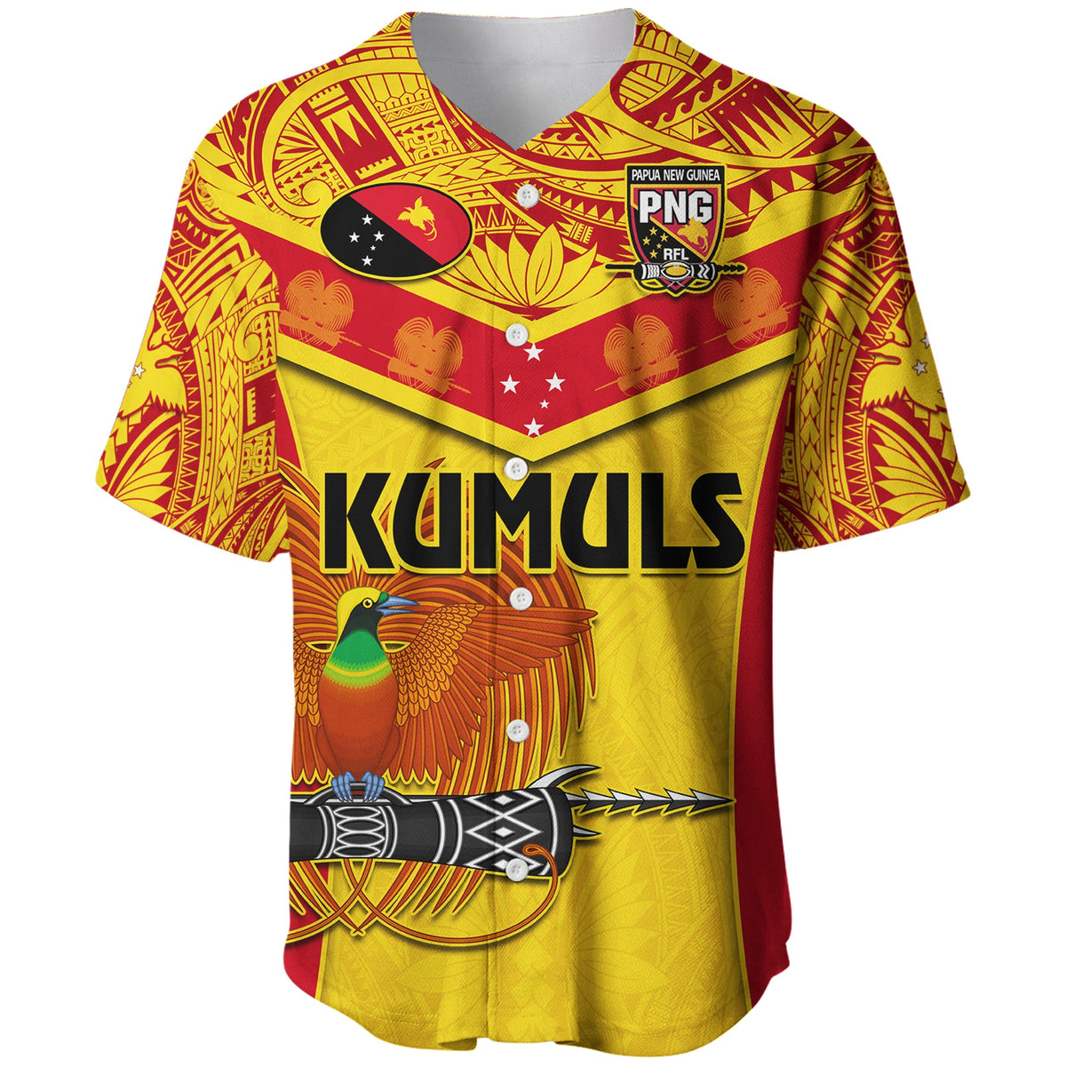 Papua New Guinea Rugby Baseball Jersey PNG Kumuls Bird Of Paradise Yellow LT14 - Polynesian Pride