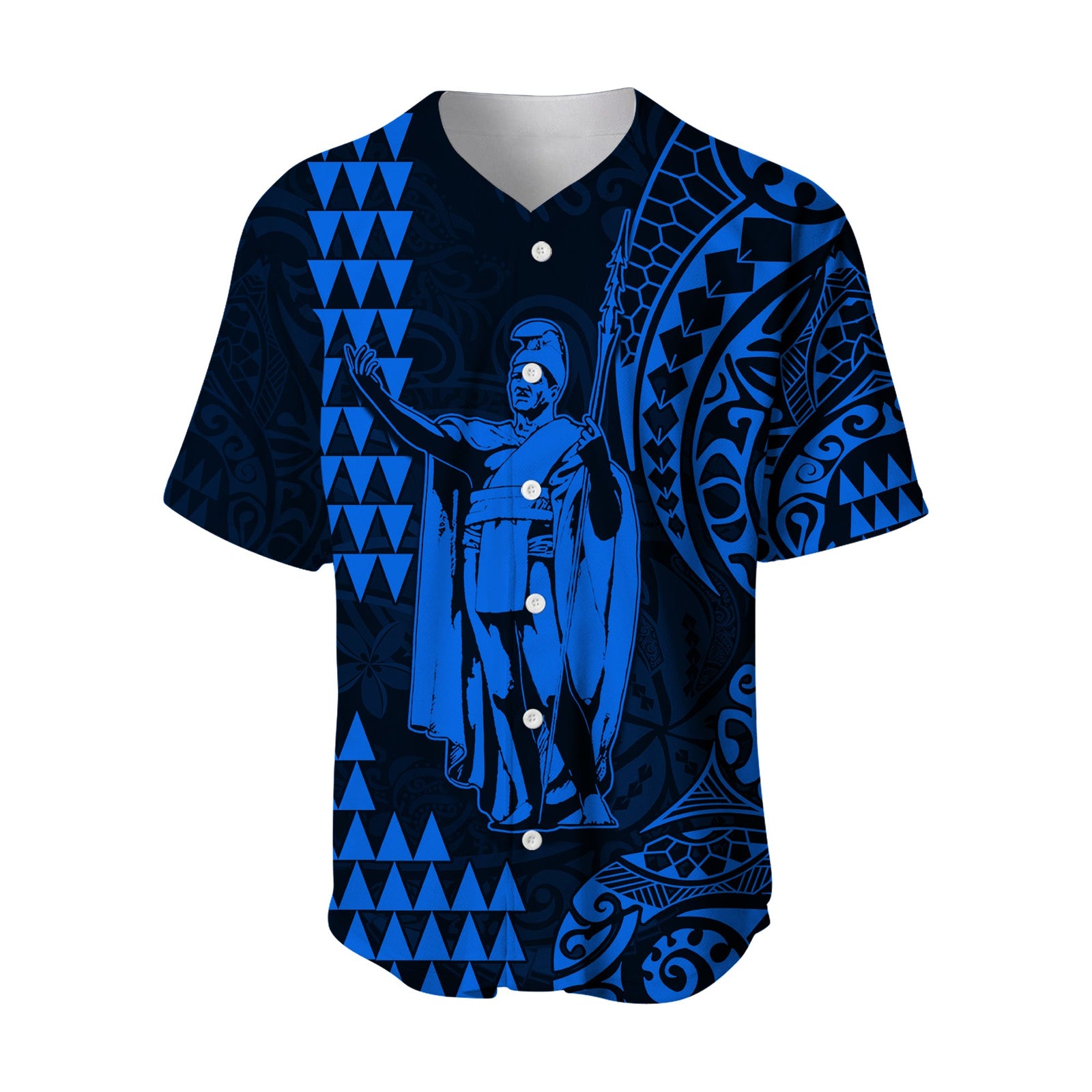 Hawaii Day Kakau Baseball Jersey Proud To Be Hawaiian Blue King Kamehameha and Kanaka Maoli LT13 Blue - Polynesian Pride