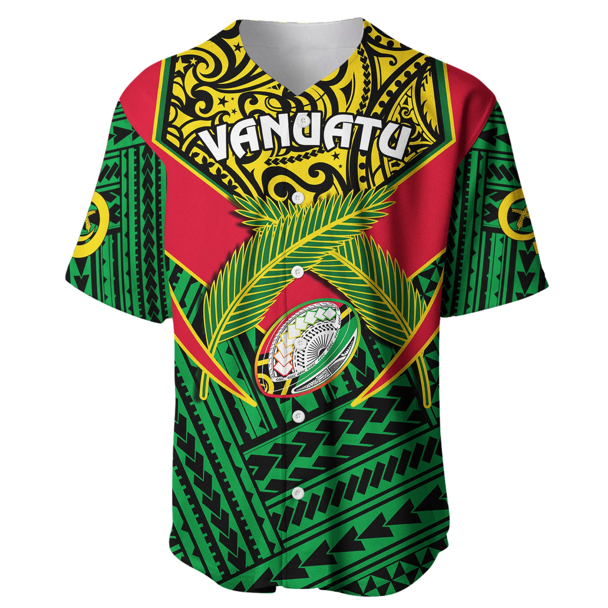 (Custom Personalised) Vanuatu Rugby Baseball Jersey Coat Of Arms Polynesian Pattern LT14 - Polynesian Pride