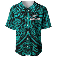 New Zealand Silver Fern Rugby Baseball Jersey All Black Turquoise NZ Maori Pattern LT13 Turquoise - Polynesian Pride