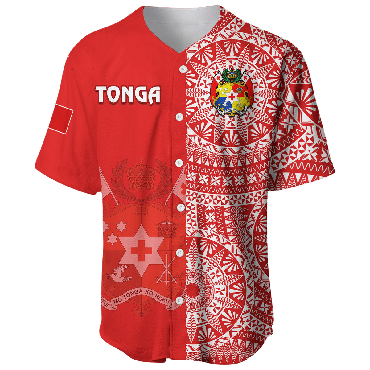 (Custom Text And Number) Tonga Baseball Jersey Tongan Coat Of Arms Ngatu Pattern LT14 - Polynesian Pride