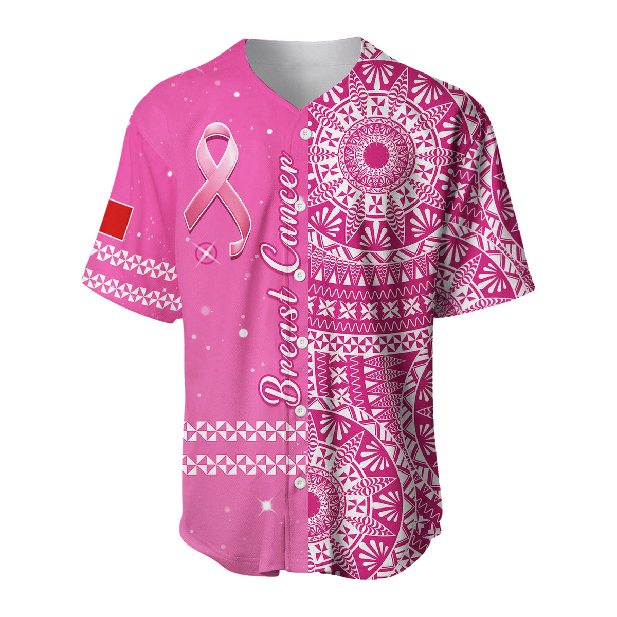 Tonga Breast Cancer Baseball Jersey Tongan Ngatu Pattern No One Fights Alone LT14 Pink - Polynesian Pride