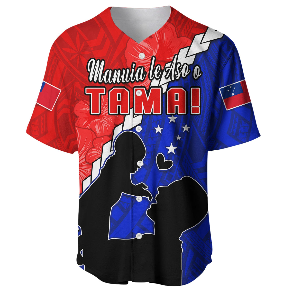 Happy Samoan Fathers Day Baseball Jersey Hibiscus Mix Polynesian Pattern LT14 - Polynesian Pride