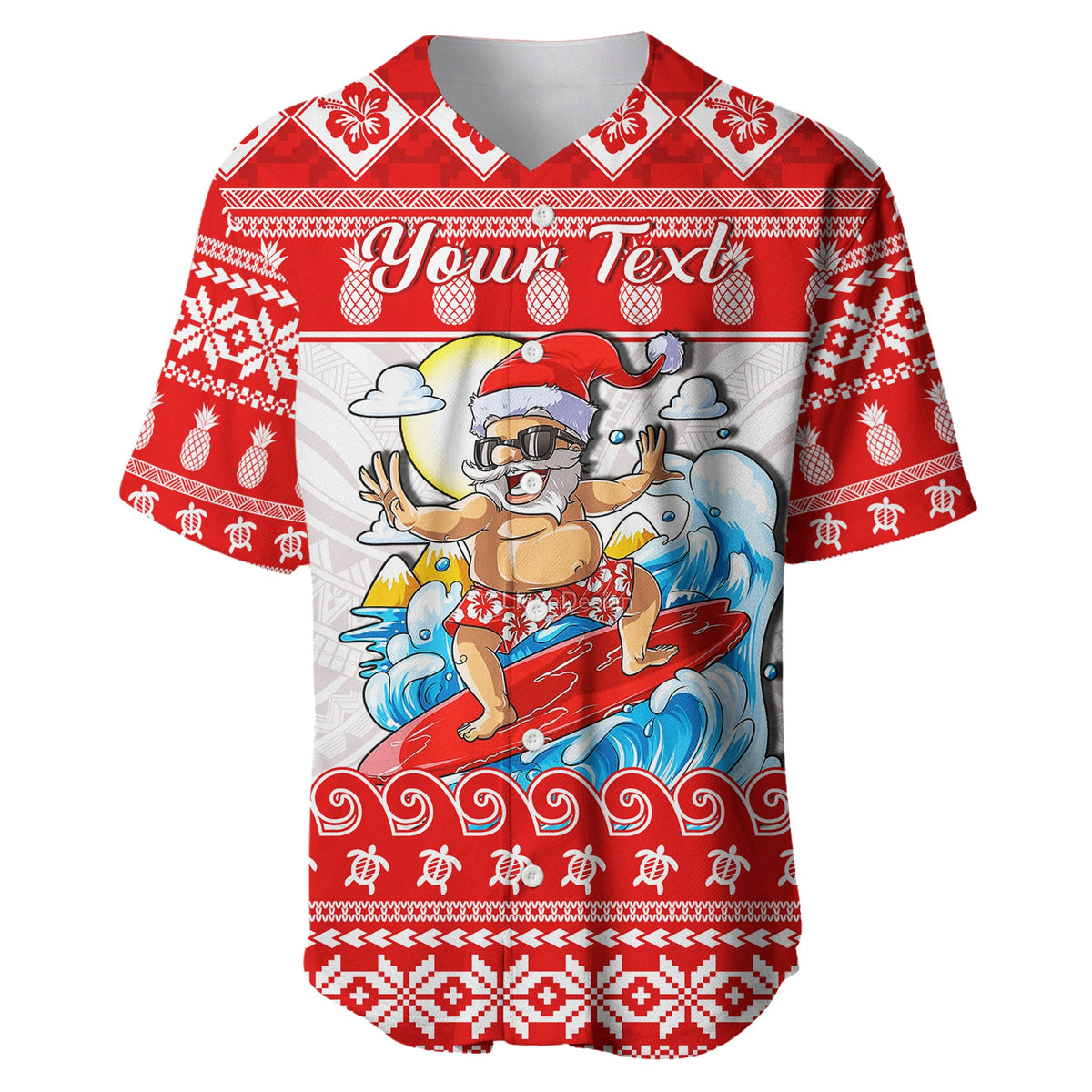 Custom Personalised Hawaii Christmas Baseball Jersey Surfing Santa Mele Kalikimaka Polynesian LT14 - Polynesian Pride