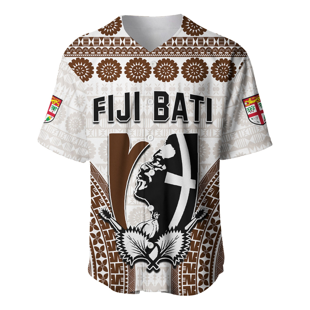 Custom Personalised Fiji Rugby Bati Baseball Jersey Proud Tapa Pattern LT13 White - Polynesian Pride