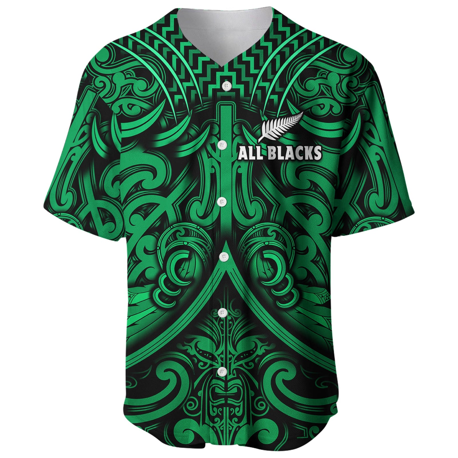 New Zealand Silver Fern Rugby Baseball Jersey All Black Green NZ Maori Pattern LT13 Green - Polynesian Pride