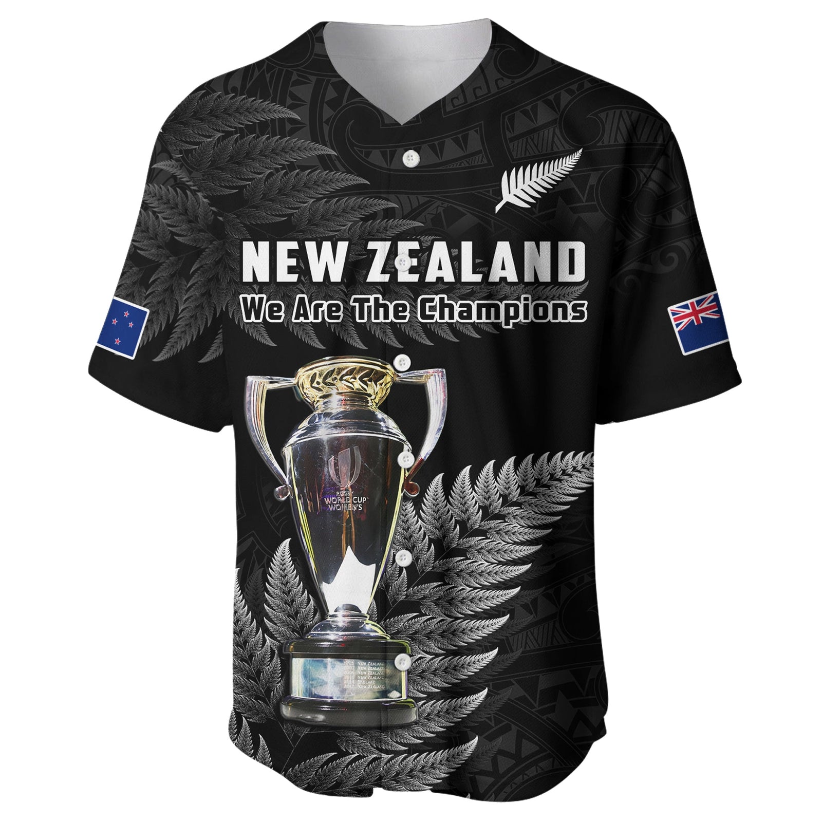 New Zealand 2022 Rugby Baseball Jersey Black Fern Proud Champions RWC LT14 Black - Polynesian Pride