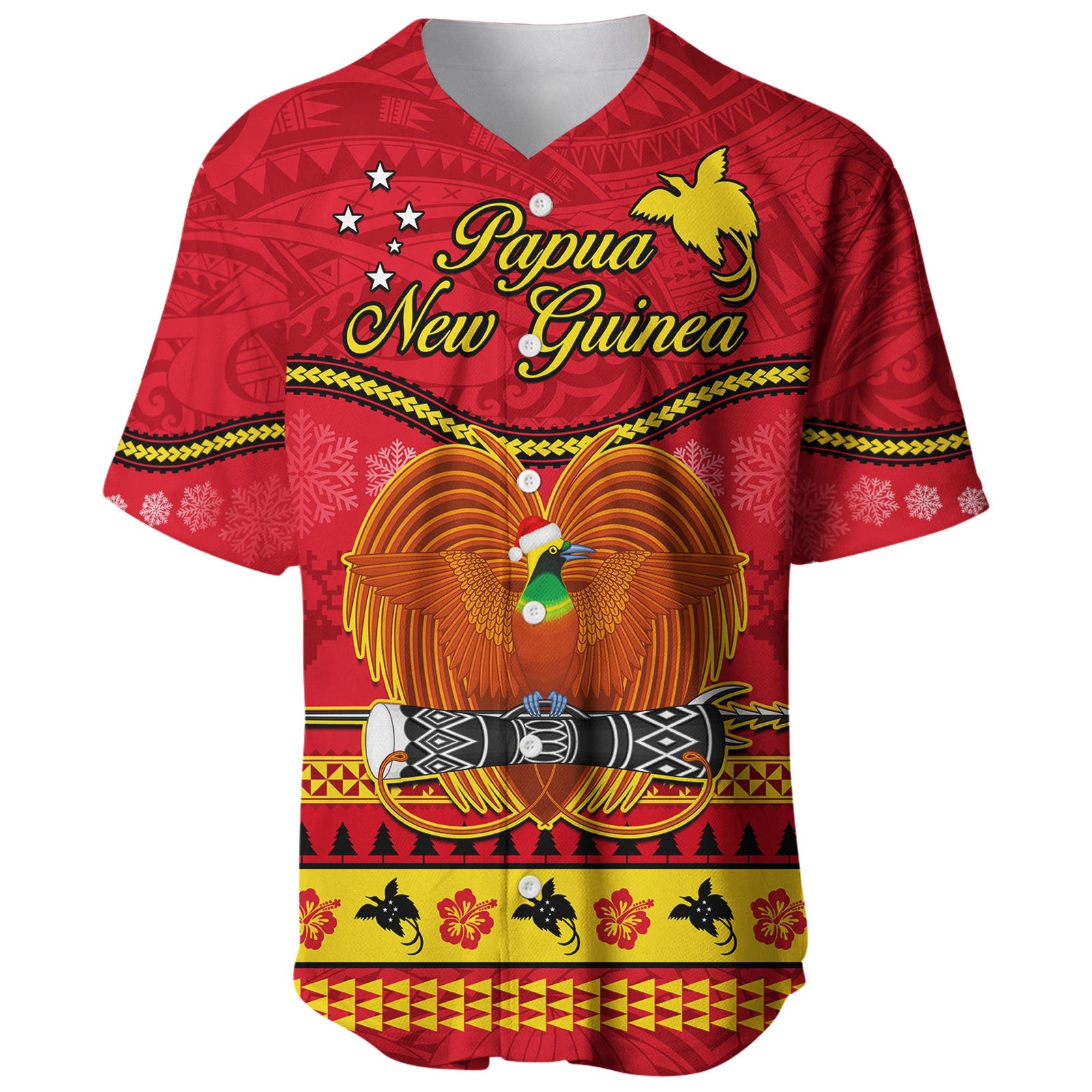Papua New Guinea Christmas Baseball Jersey Bird Of Paradise Bikpela Hamamas Blong Dispela Krismas LT14 Red - Polynesian Pride