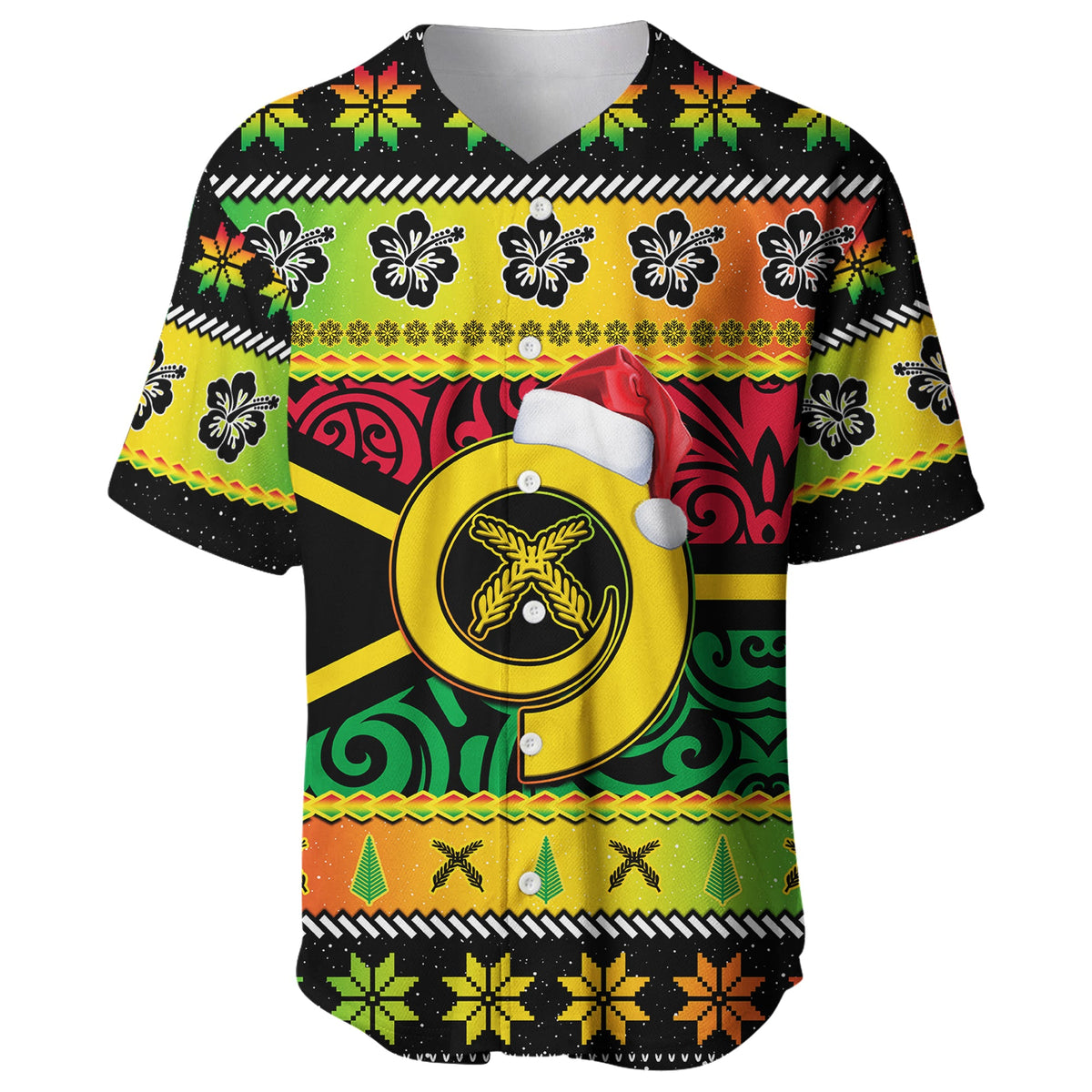 (Custom Personalised) Vanuatu Christmas Baseball Jersey Pig Tusk Polynesian Joyeux Noel Flag Art LT14 - Polynesian Pride
