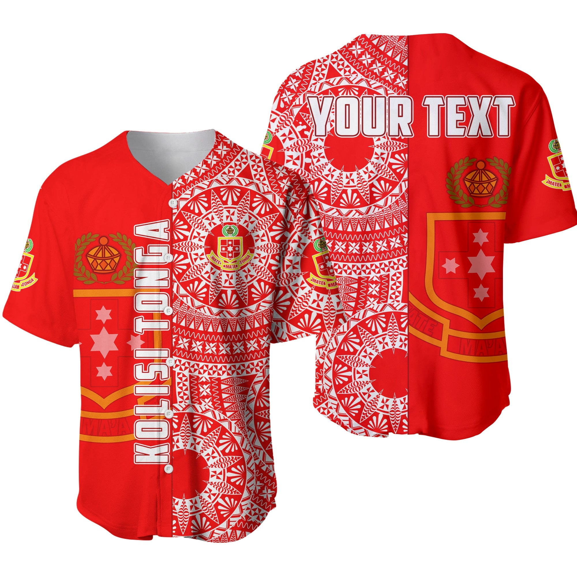 (Custom Personalised) Kolisi Tonga High School Baseball Jersey Tongan Ngatu Pattern LT14 Red - Polynesian Pride