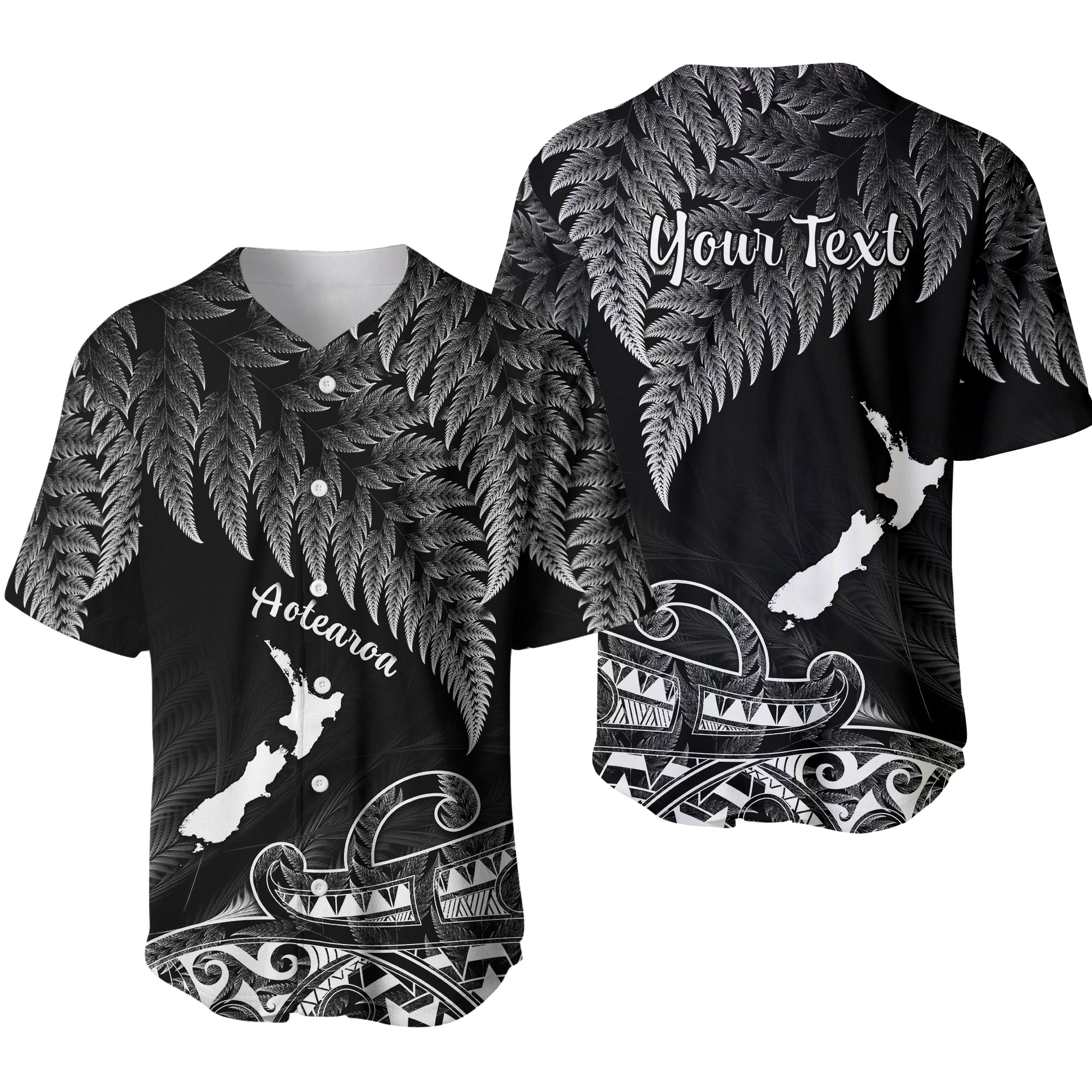 (Custom Personalised) New Zealand Silver Fern Baseball Jersey Aotearoa Map Maori Ver.01 LT14 Black - Polynesian Pride