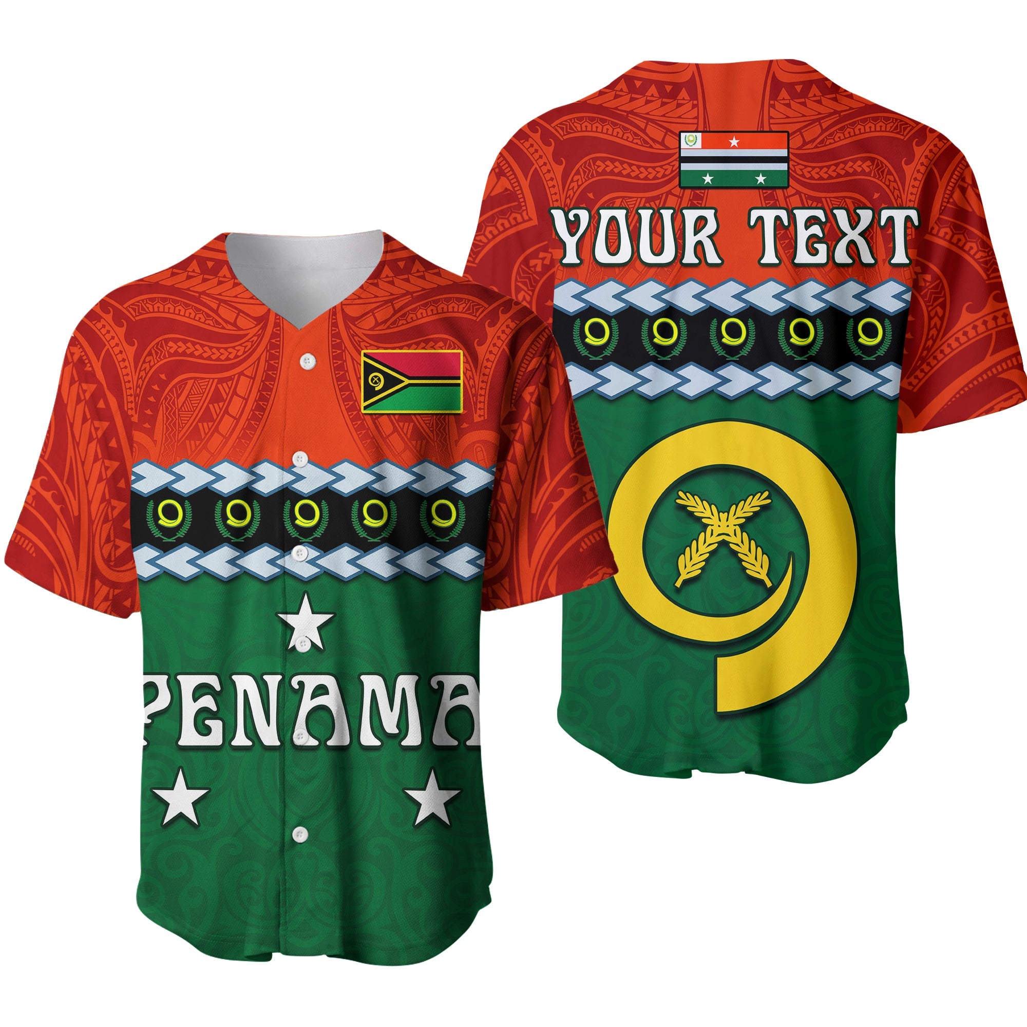 (Custom Personalised) Penama Province Baseball Jersey Vanuatu Pig Tusk Polynesian Flag Style LT14 Green - Polynesian Pride