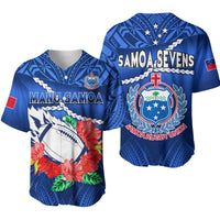 Samoa Rugby Baseball Jersey Manu Samoa Polynesian Hibiscus Blue Style LT14 Blue - Polynesian Pride