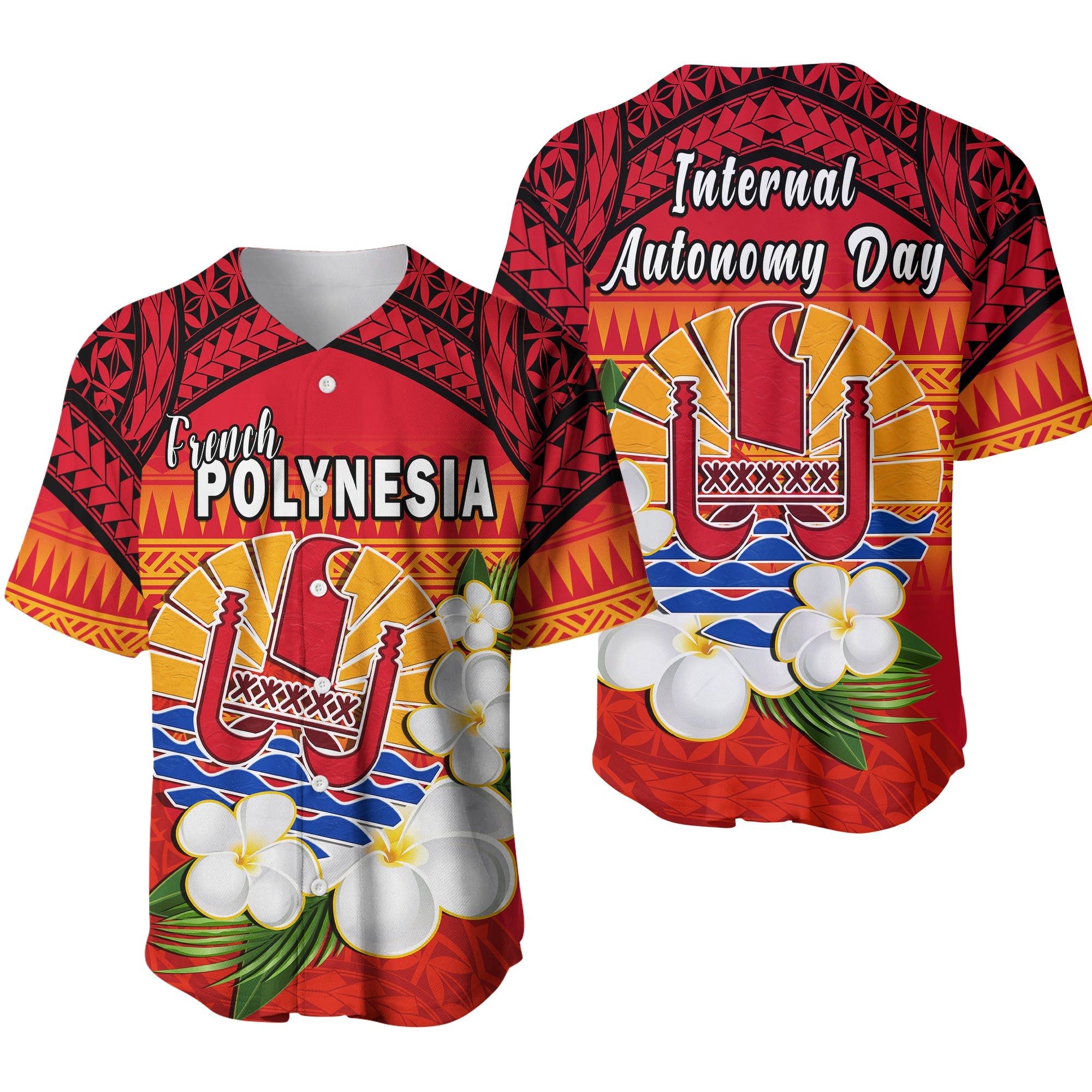 French Polynesia Baseball Jersey Happy Internal Autonomy Day Special Version LT14 Red - Polynesian Pride