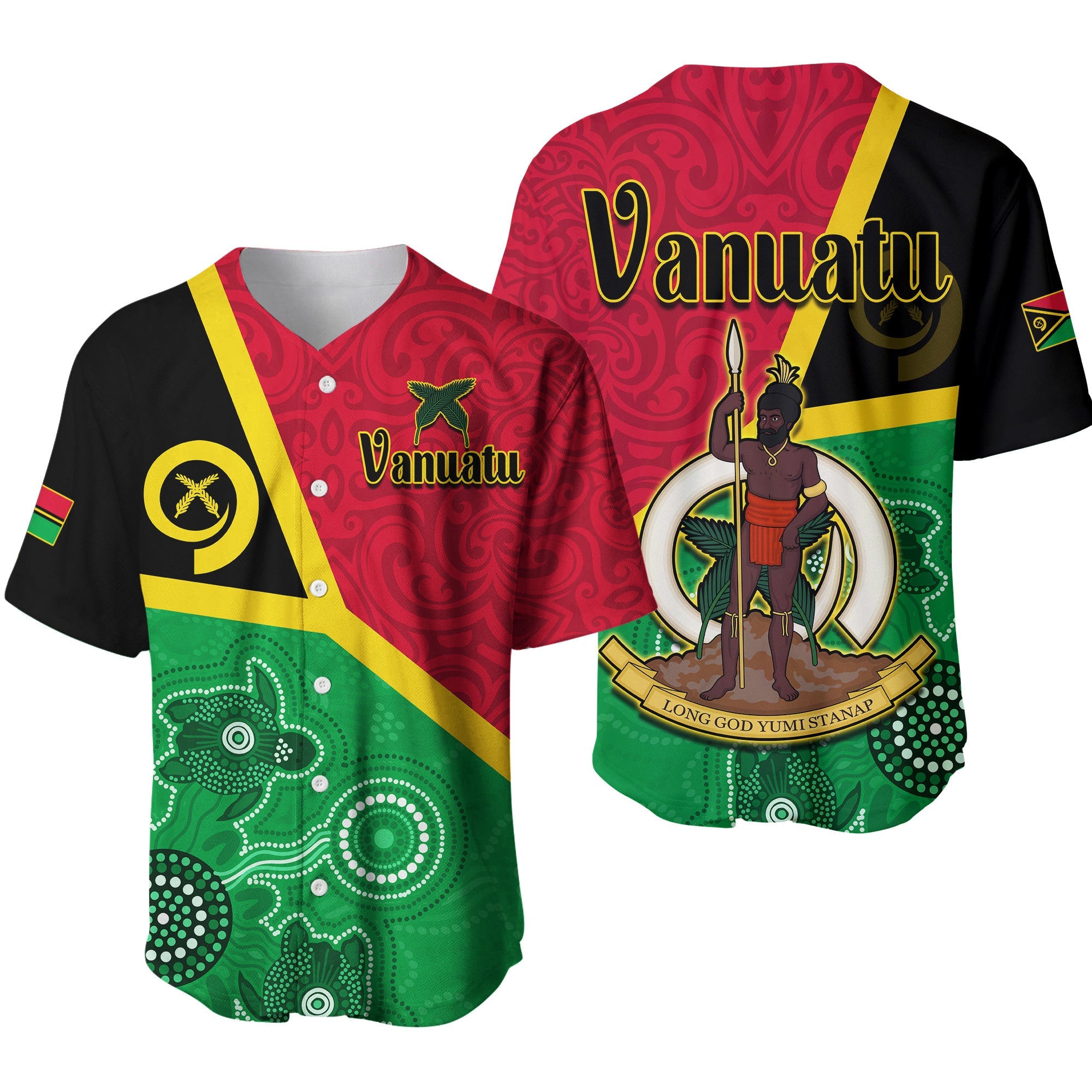 Vanuatu Baseball Jersey Aboriginal Turtle Mix Sand Drawing Ver.01 LT13 Red - Polynesian Pride