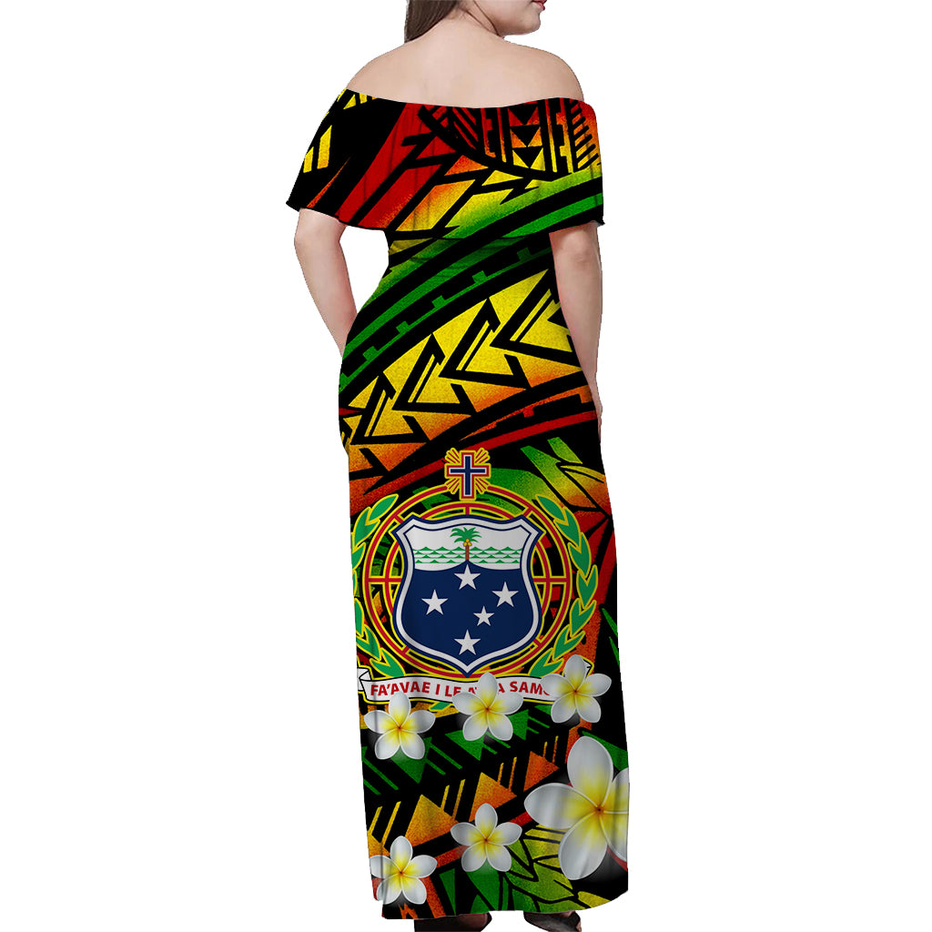 (Custom Personalised) Samoa Off Shoulder Long Dress Plumeria Flower Reggae Color LT13 - Polynesian Pride