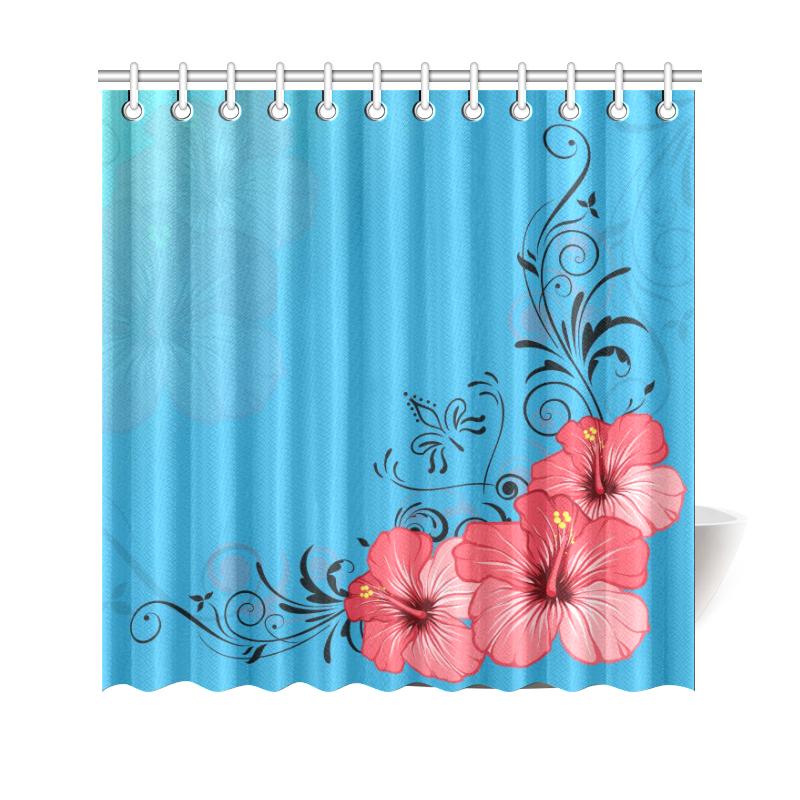 Hibiscus Flower Shower Curtain 177 x 172 (cm) Blue - Polynesian Pride