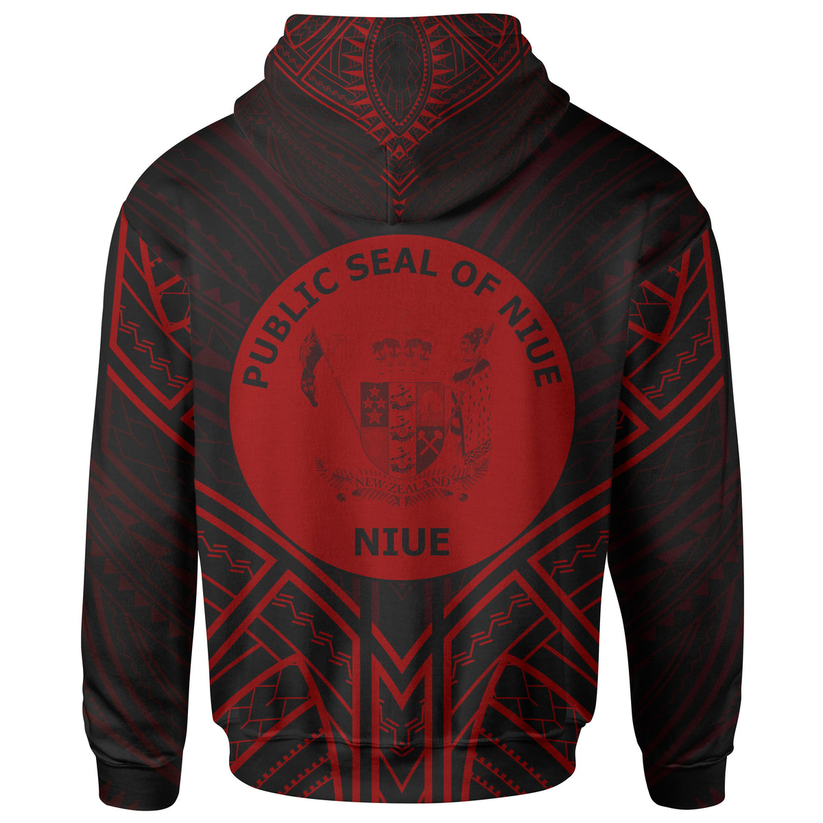 Niue Zip Hoodie Niue Seal Red Tribal Patterns - Polynesian Pride