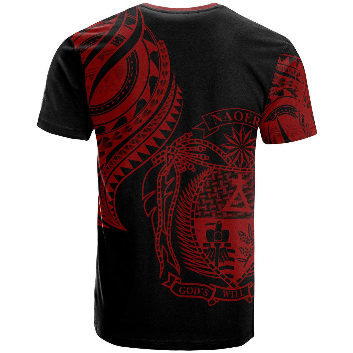 Nauru T Shirt Nauru Tatau Red Patterns With Coat Of Arms - Polynesian Pride