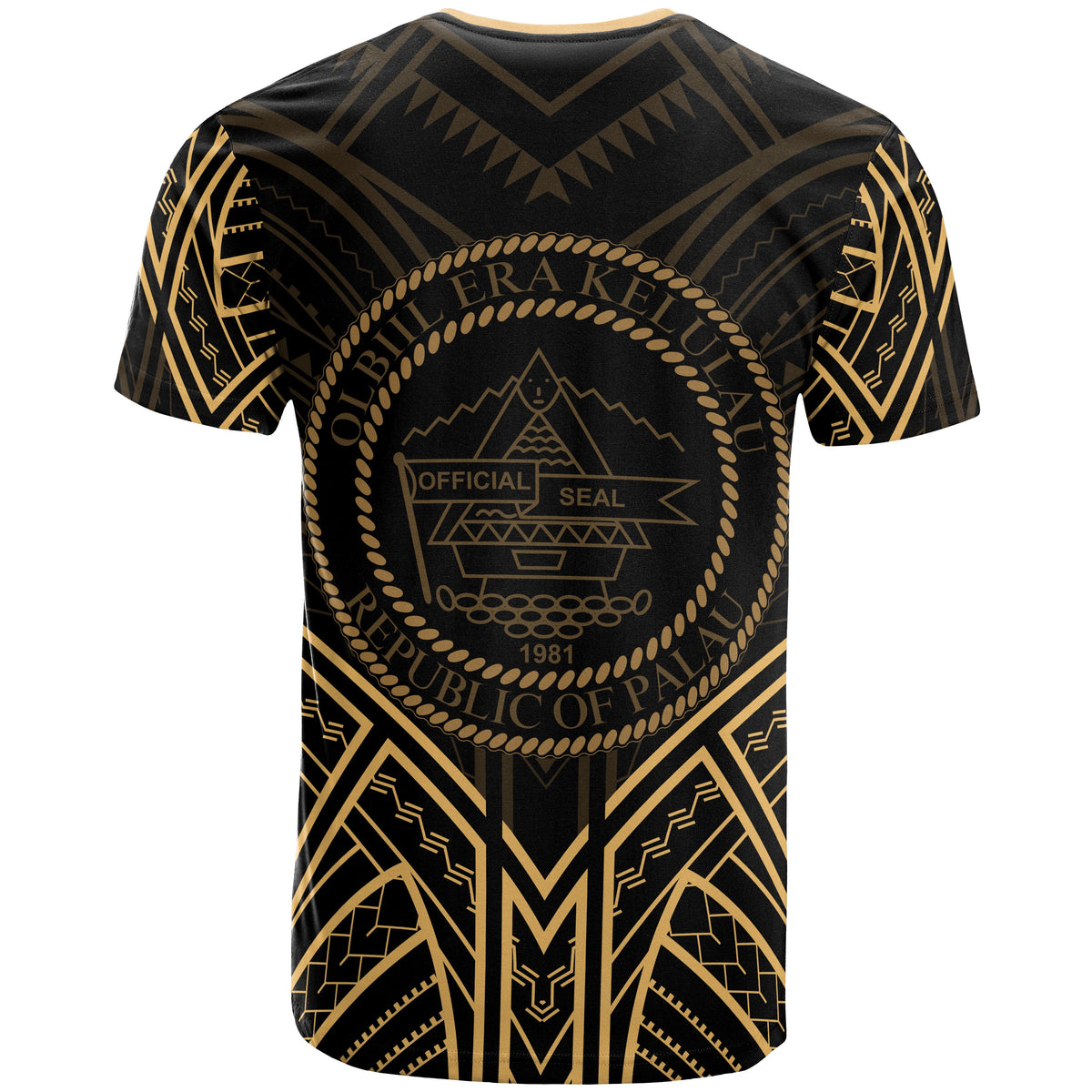 Palau T Shirt Palau Seal Tribal Gold Color Patterns - Polynesian Pride