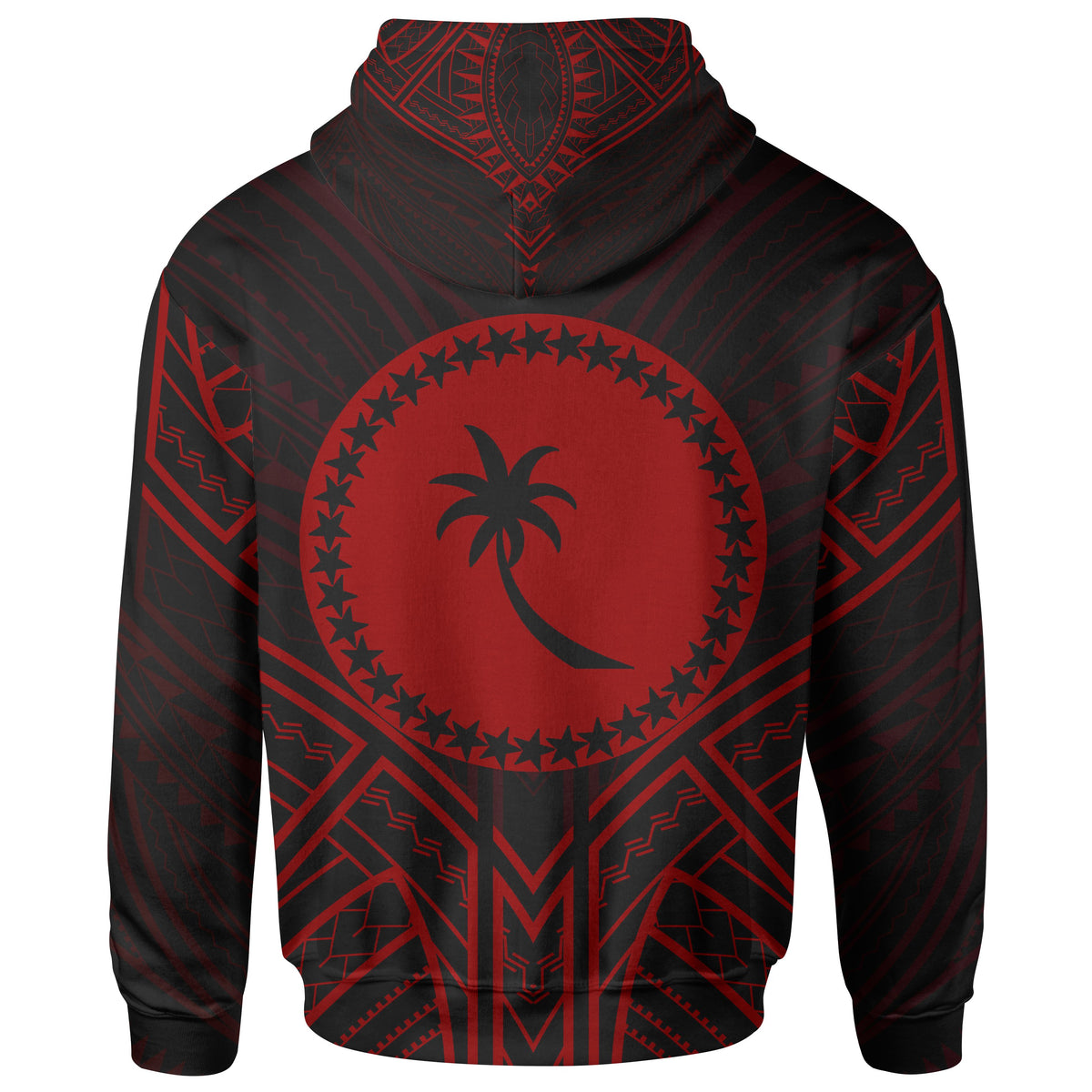 Chuuk State Zip Hoodie Chuuk State Seal Red Tribal Patterns - Polynesian Pride