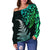 Lion Maori Off Shoulder Sweater Aotearoa mix Silver Fern Version Blue LT13 - Polynesian Pride