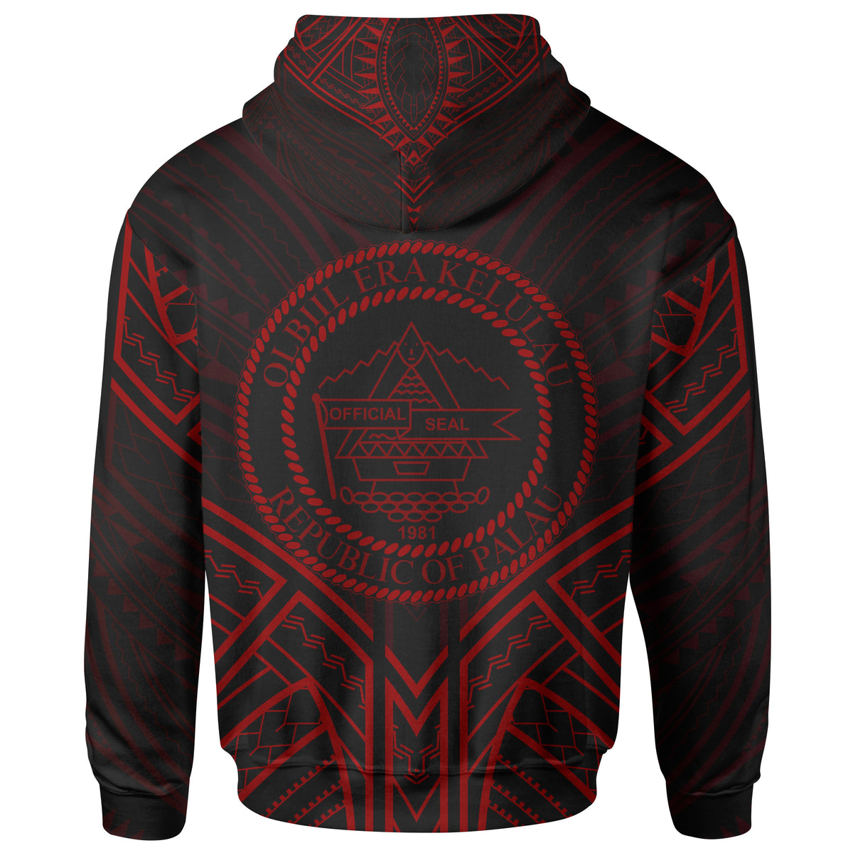 Palau Hoodie Palau Seal Red Tribal Patterns - Polynesian Pride