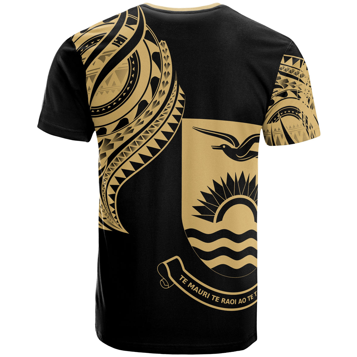 Kiribati T Shirt Kiribati Tatau Gold Patterns With Coat Of Arms - Polynesian Pride