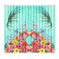 Three Turtle And Hibiscus Window Curtain( Two Piece) One Size 52"x96"(Two Piece) Turquoise - Polynesian Pride
