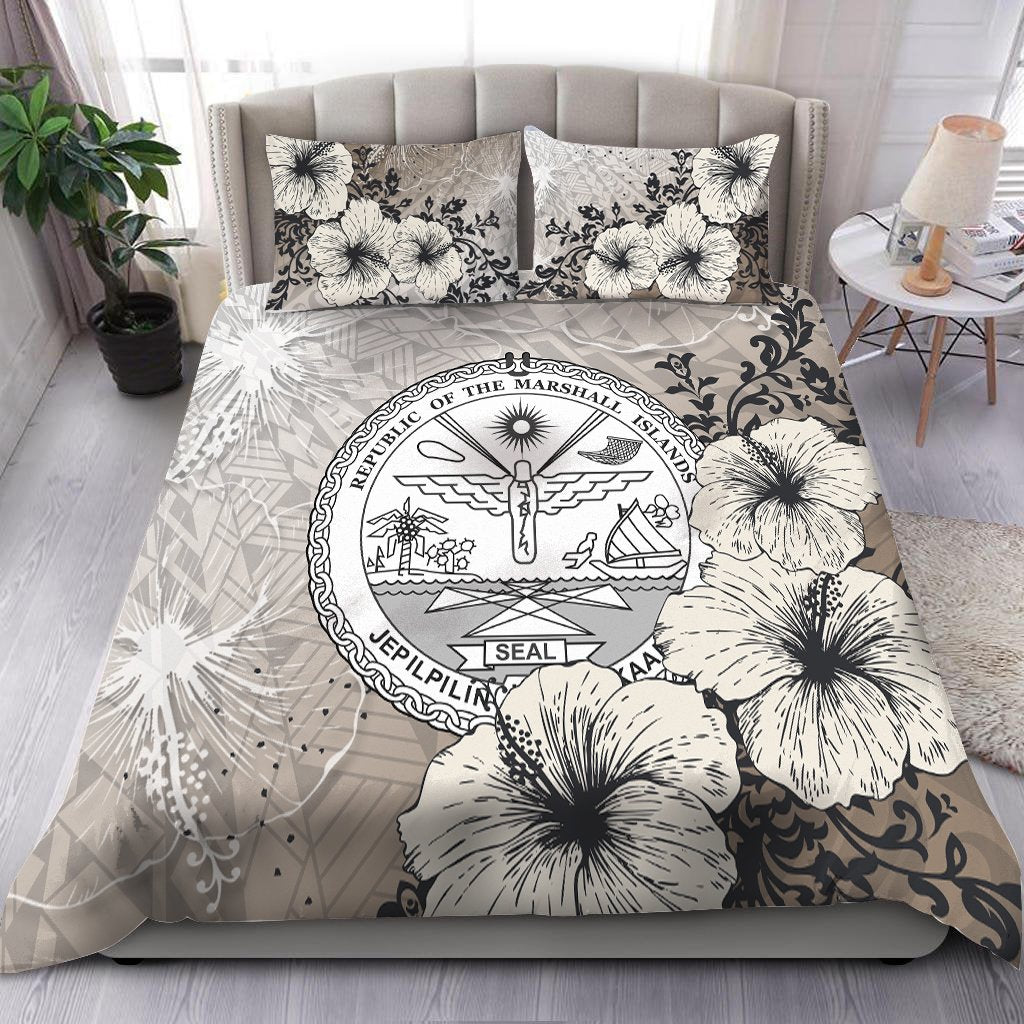 Marshall Islands Bedding Set - Vintage Luxury Floral Style Nude - Polynesian Pride