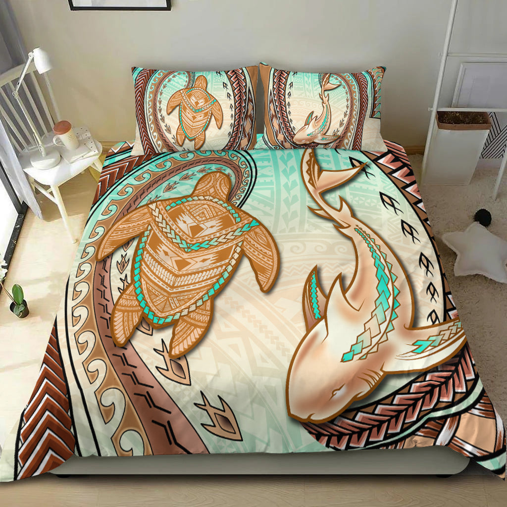 Hawaii Bedding Set Polynesian Shark And Sea Turtle Dreamy Turquoise Artsy LT14 Turquoise - Polynesian Pride