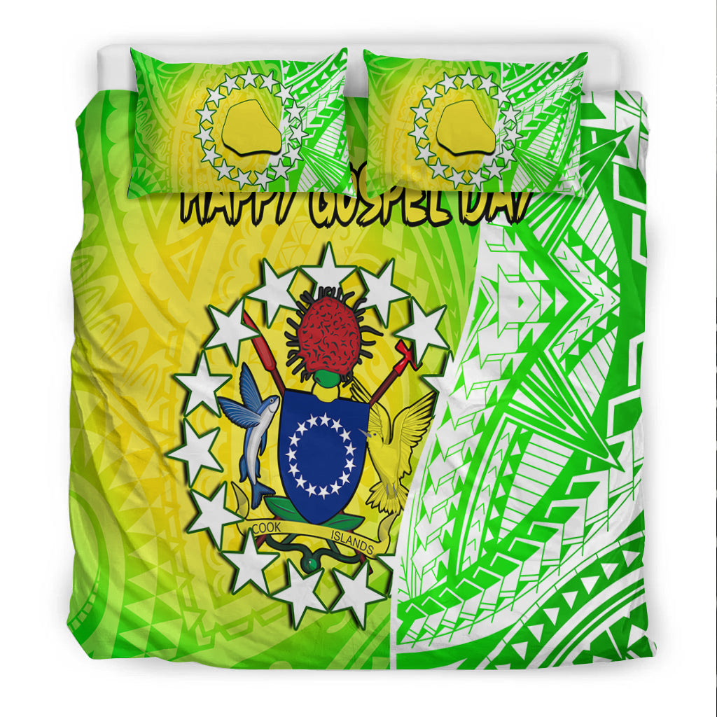 Happy Mangaia Gospel Day Bedding Set Cook Islands Coat Of Arms Polynesian Pattern LT14 - Polynesian Pride