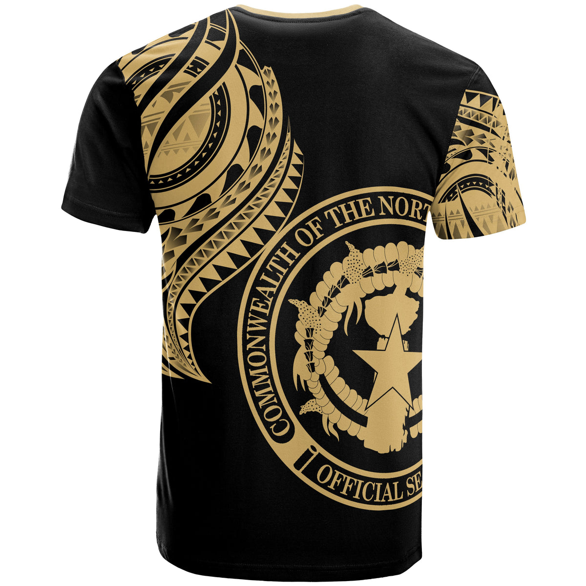 Northern Mariana Islands T Shirt Northern Mariana Islands Tatau Gold Patterns With Coat Of Arms - Polynesian Pride