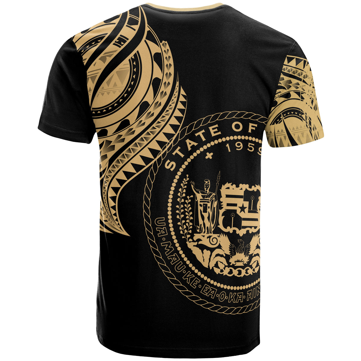 Hawaii T Shirt Hawaii Tatau Gold Patterns With Coat of Arms - Polynesian Pride