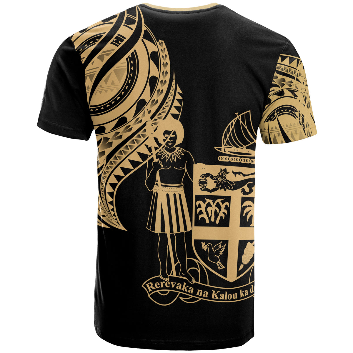 Fiji Custom T Shirt Fijian Tatau Gold Patterns - Polynesian Pride