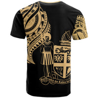 Fiji Custom T Shirt Fijian Tatau Gold Patterns - Polynesian Pride