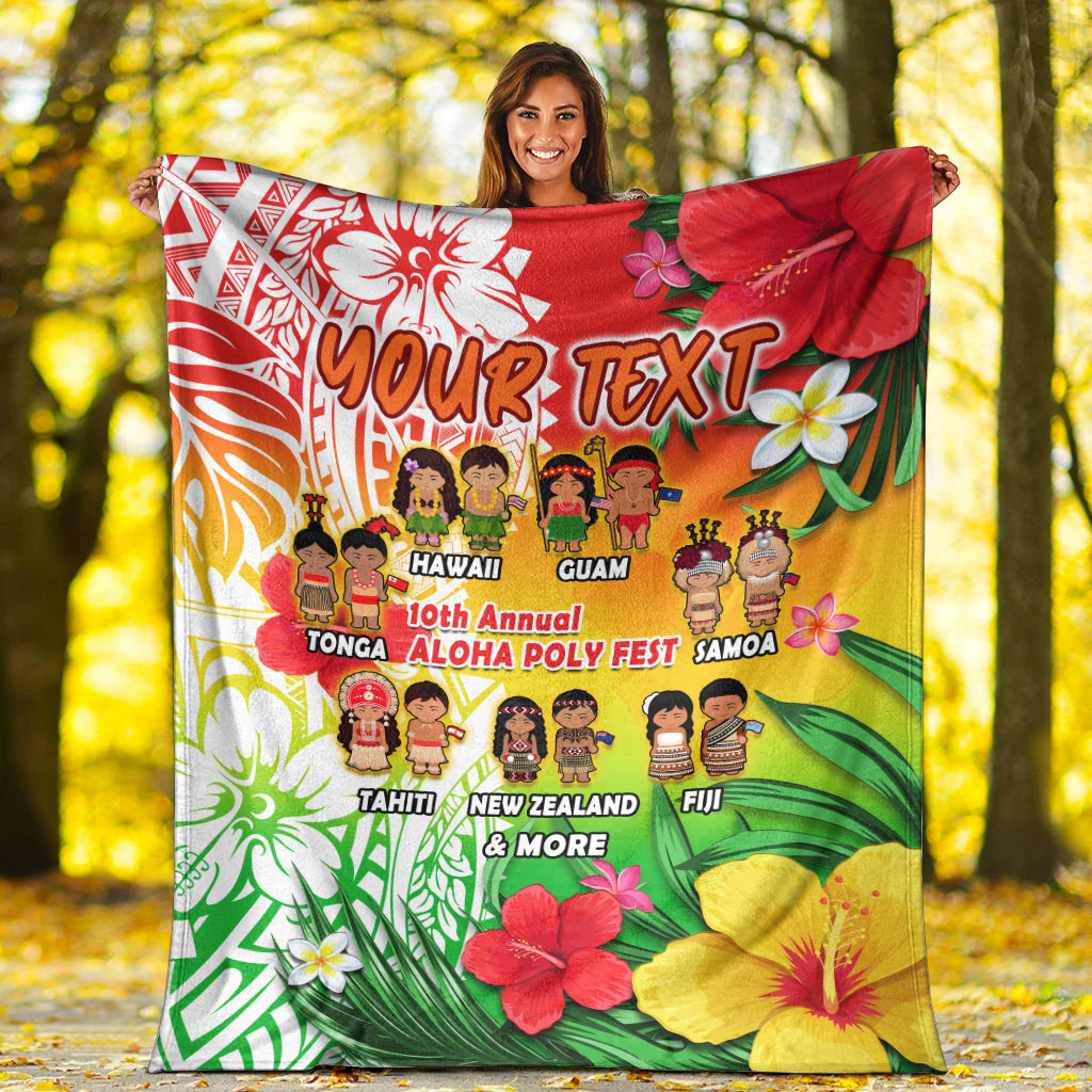 (Custom Personalised) Aloha Poly Fest Premium Blanket Polynesian Pattern With Tropical Flowers LT14 White - Polynesian Pride