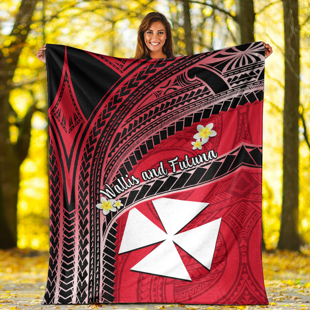 Wallis And Futuna Premium Blanket Plumeria Flowers With Red Polynesian Pattern LT14 Red - Polynesian Pride