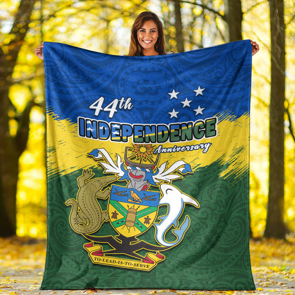 Solomon Islands Premium Blanket Happy 44th Independence Anniversary Polynesian Pattern LT14 White - Polynesian Pride