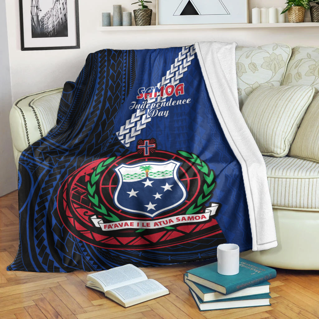 Samoa Premium Blanket Happy Independence Day Samoan Blue Pattern LT14 Blue - Polynesian Pride